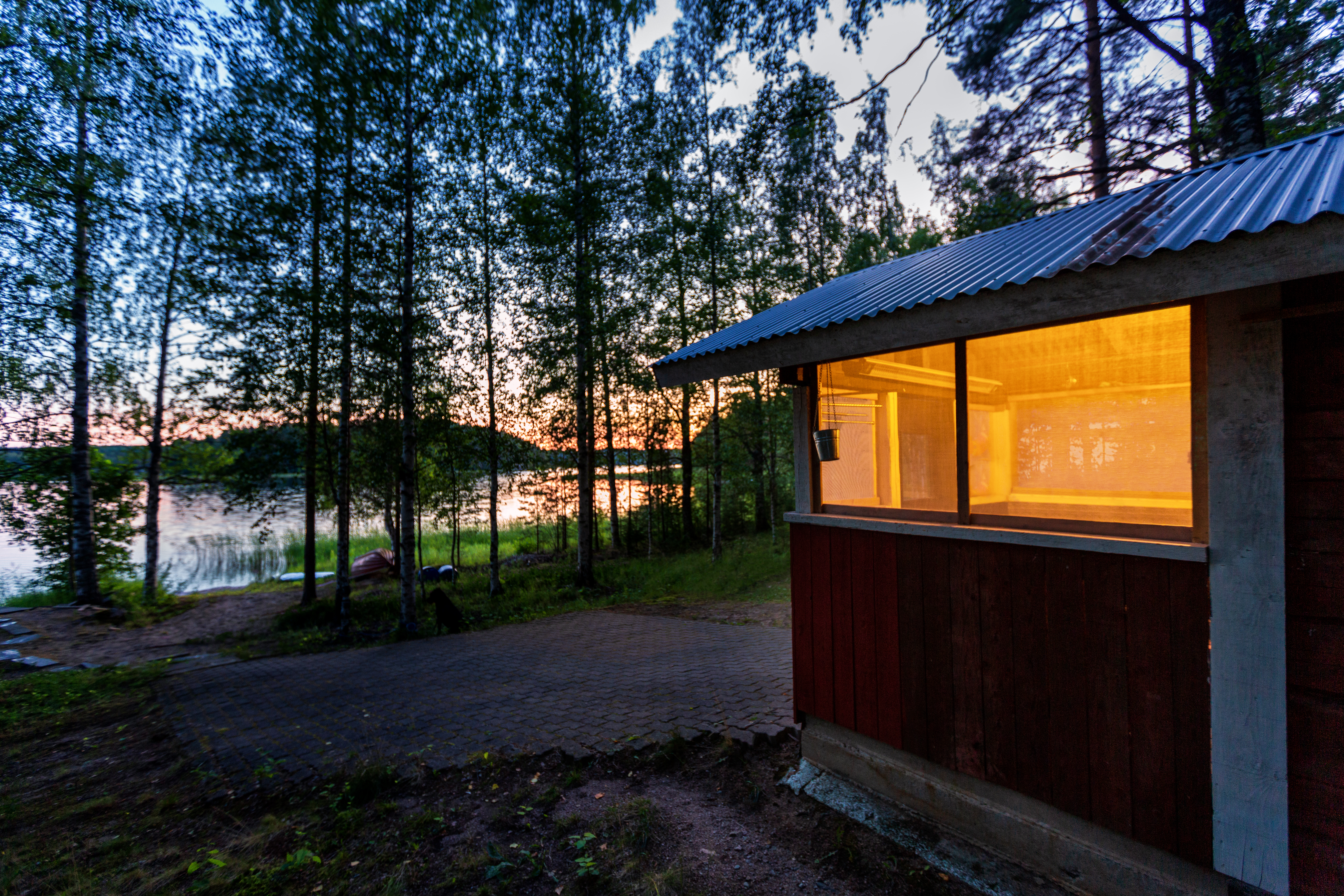 Sauna Building Near The Lake In The Summer Evening, Finland