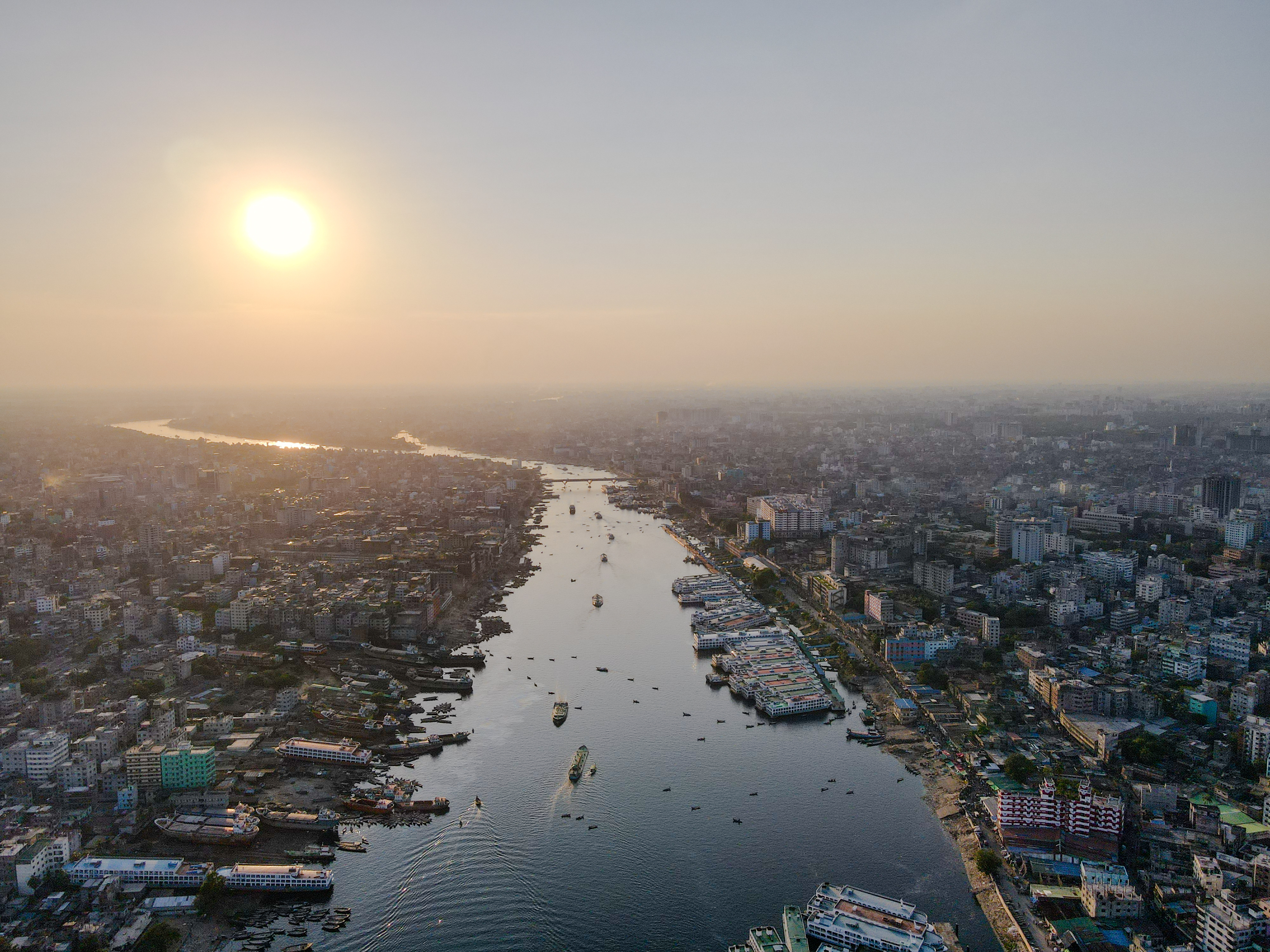 dhaka-buriganga-river-aerial-sunset