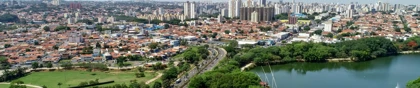 Aerial view of Taquaral Lagoon in Campinas, São Paulo, Brazil, surrounded by greenery and urban buildings
