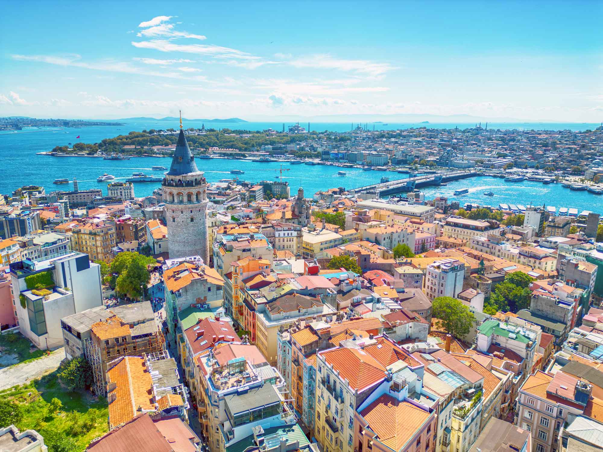 Istanbul Galata Tower Bosphorus Aerial Cityscape